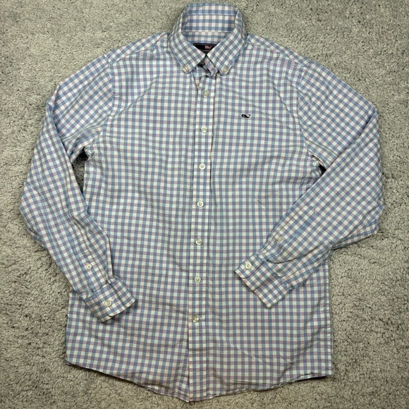 Vineyard Vines Shirt Boys Large Button Up Whale Classic Plaid Pictures Church - Picture 1 of 4